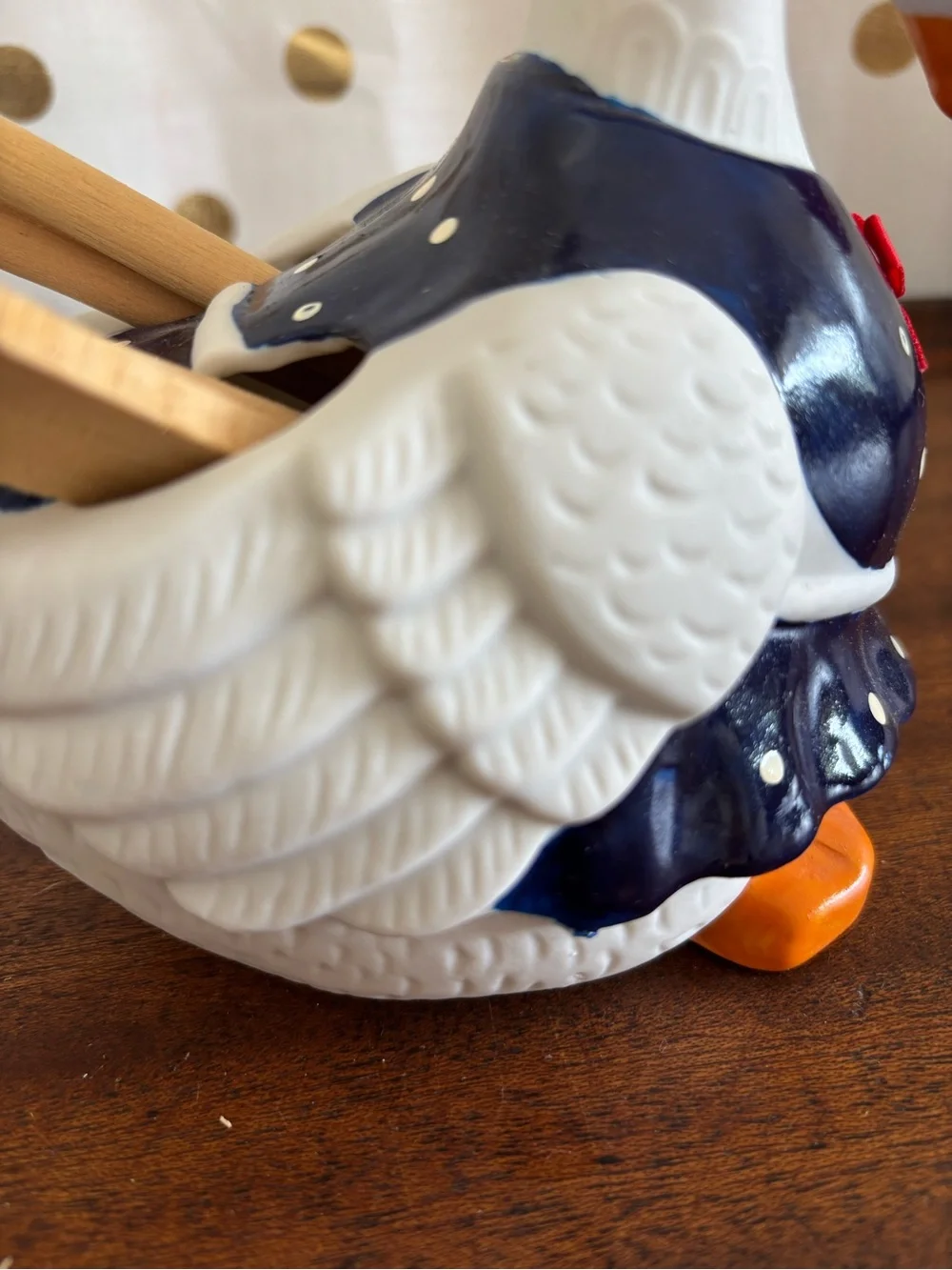 Vintage Giftco ceramic Goose Utensil/Potpourri Holder 80s NIB Polka Dots Hearts